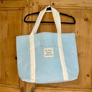 Jadelynn Brooke French Terry Sky Blue Tote with Ivory Straps